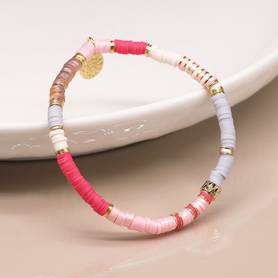 Sunny Pink Mix Fimo Bead And Gold Bracelet