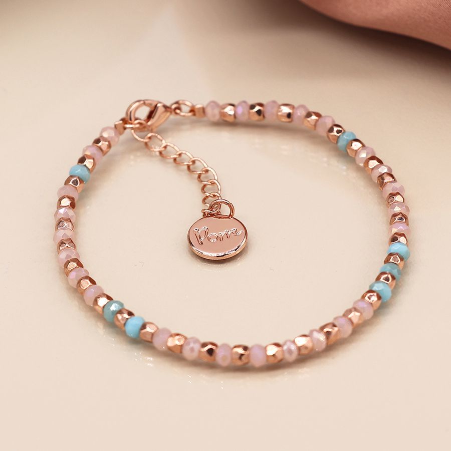 Lilac, Aqua And Rose Gold Faceted Bead Bracelet