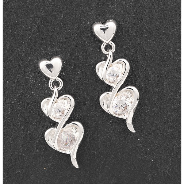 Pure Elegance Triple Heart Silver Plated Earrings