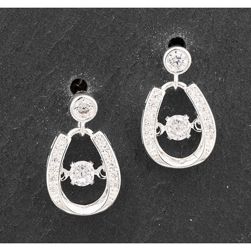 Moving Crystals Horseshoe Silver Plated Earrings