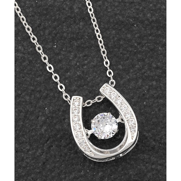 Moving Crystals Horseshoe Silver Plated Necklace