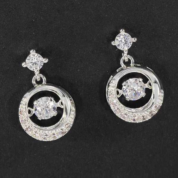 Moving Crystals Silver Plated Circle Earrings