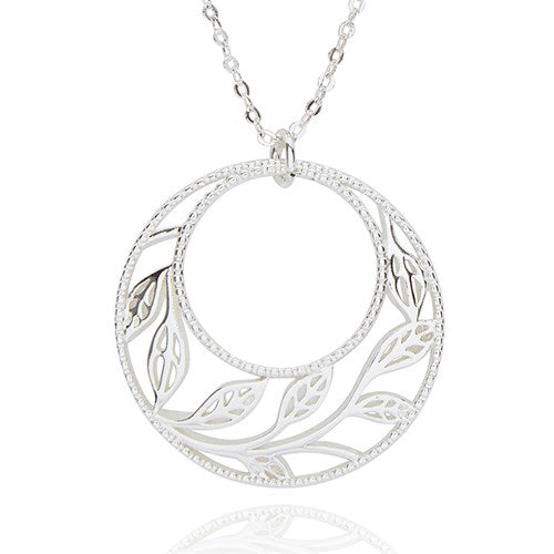 Filigree Circle Leaves Silver Plated Necklace