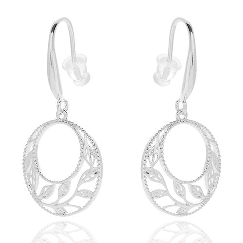 Filigree Circle Leaves Silver Plated Earrings