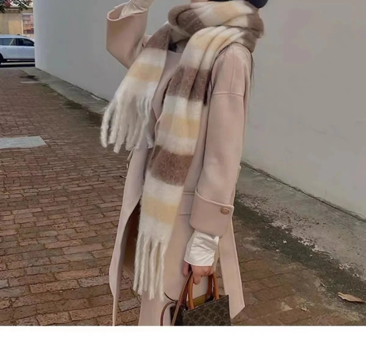 Winter Warm Striped Coffee Scarf