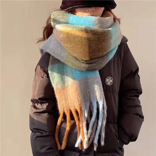 Winter Warm Blue/Brown Plaid Scarf