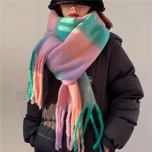 Winter Warm Green/Pink Plaid Scarf