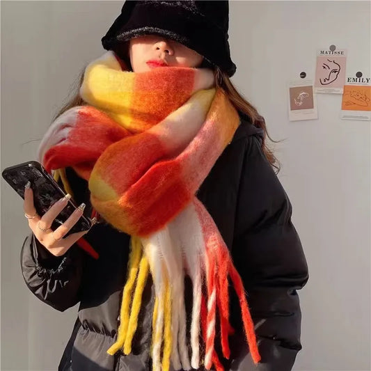 Winter Warm Orange Plaid Scarf