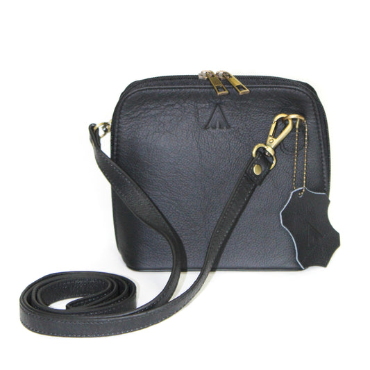 Pebbled Leather Clutch/Shoulder/Crossbody Bag Black