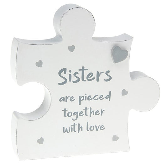 Wooden White Jigsaw Piece  - Sisters