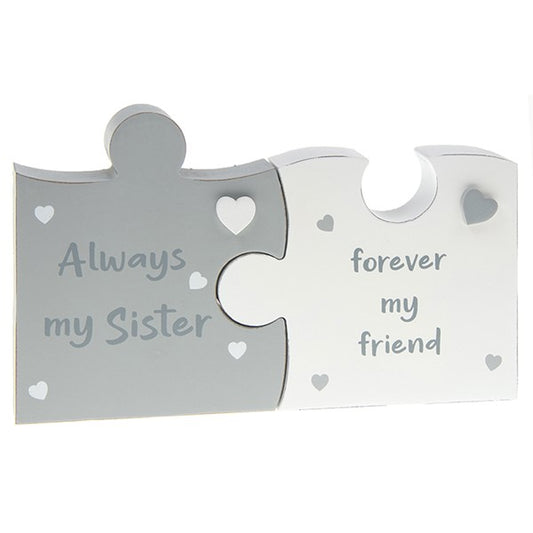 Wooden Grey/White Jigsaw Pieces Sister