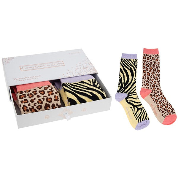 Bamboo Socks Gift Box Animal Print