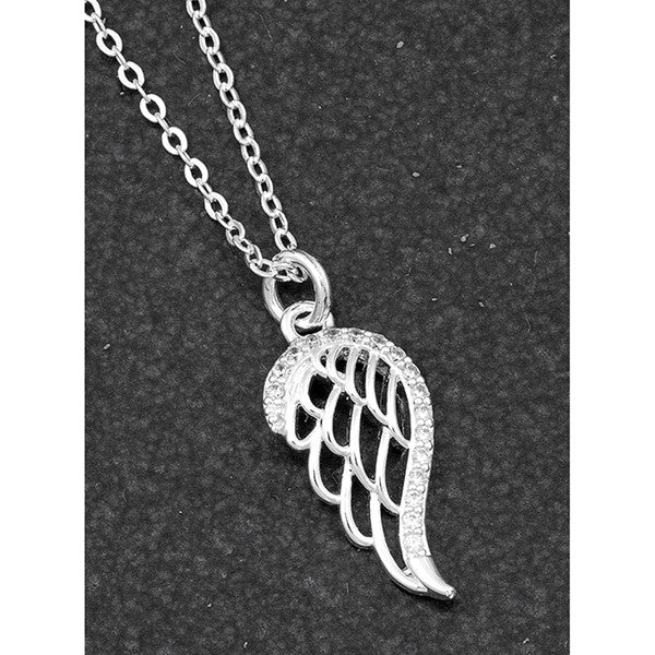 Guardian Angel Silver Plated Sparkle Wing Necklace