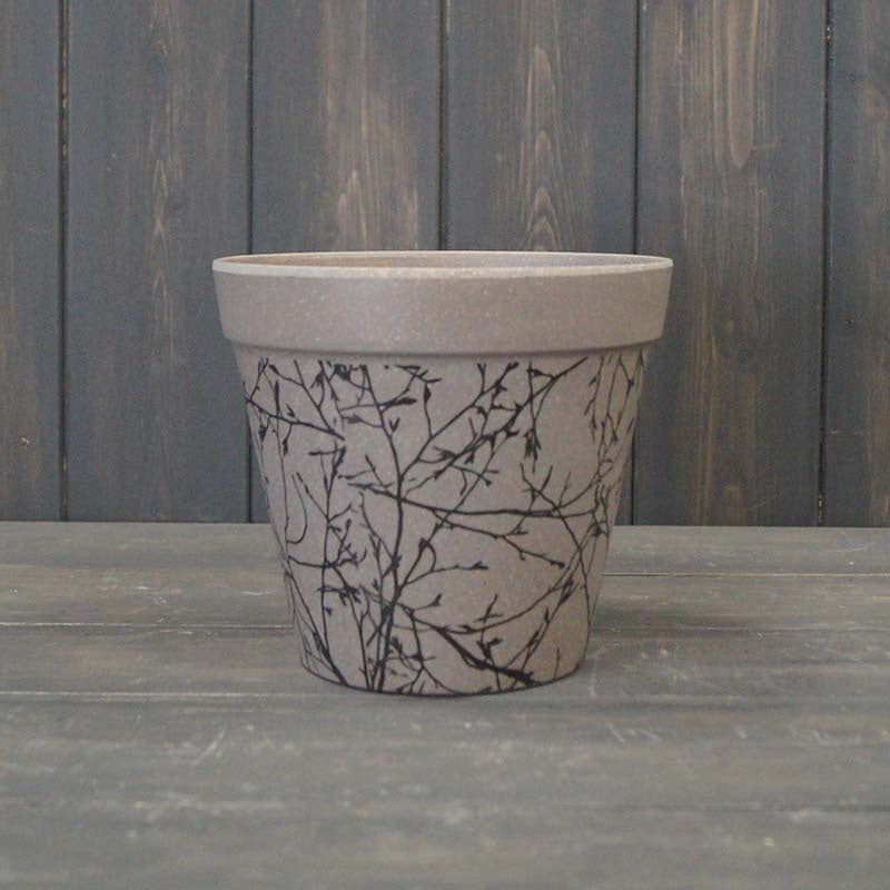 Warm Grey Flower Pot With Branch Design