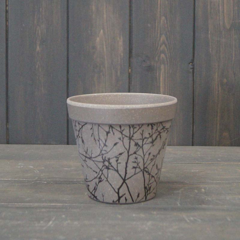 Warm Grey Flower Pot With Branch Design