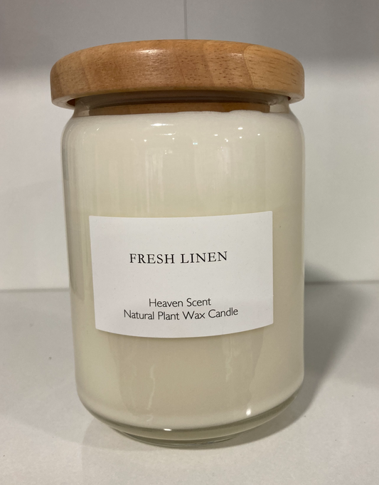 Fresh Linen Candle in Glass Jar with Wooden Lid