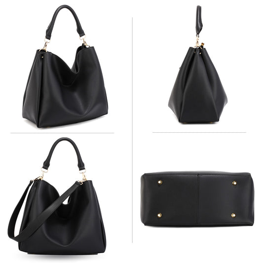 Anna Grace Black Hobo Handbag