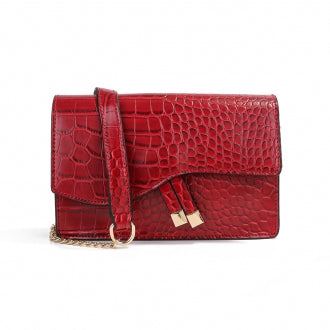 Anna Grace Burgundy Flap Croc Style Crossbody/Shoulder Bag