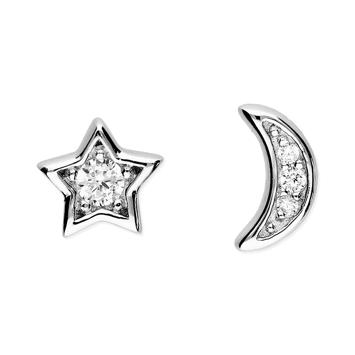 Sterling Silver Moon And Star Stud Earrings